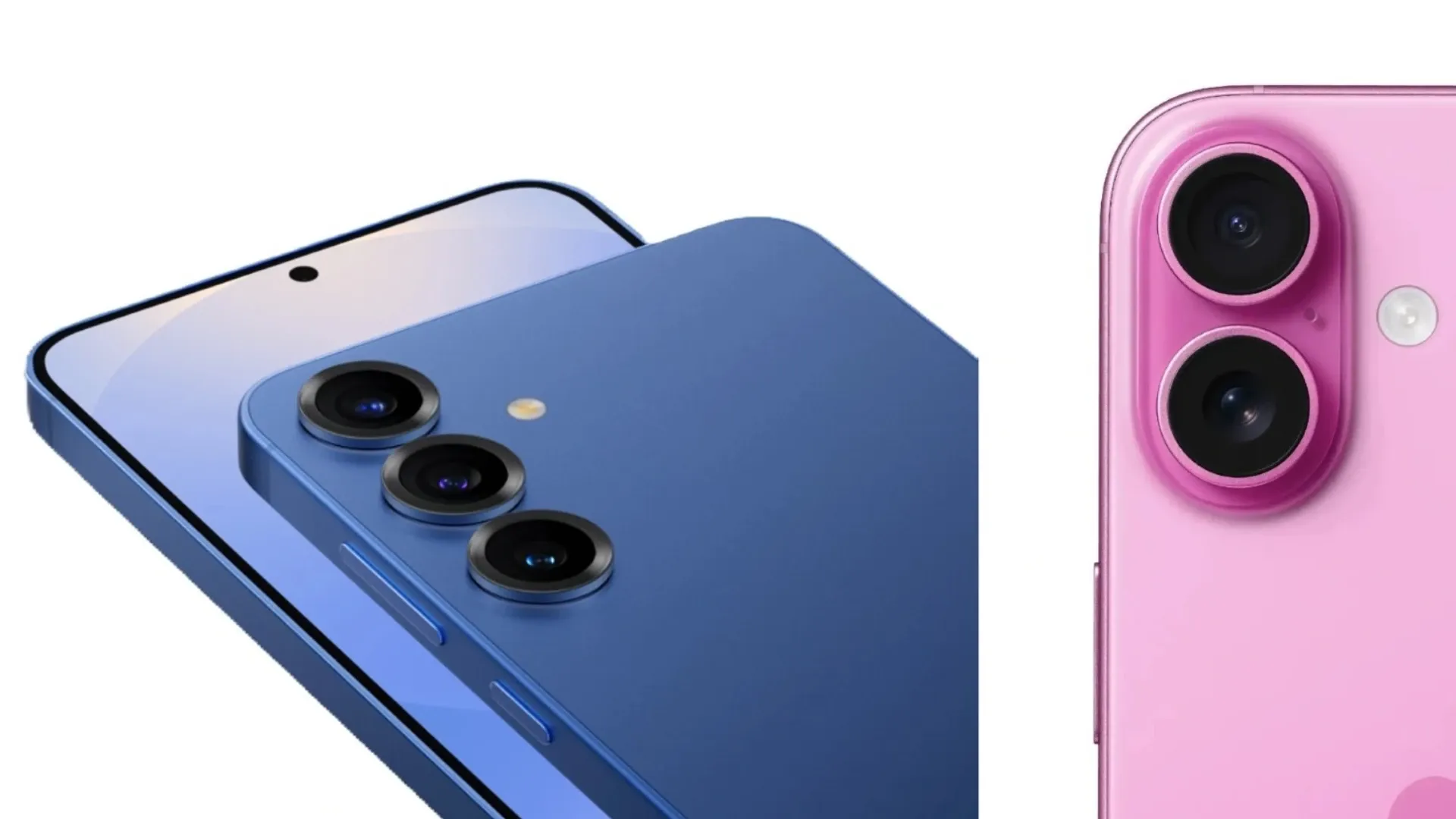  Traseira do Galaxy S25+ sobre a sua tela e parte da traseira do iPhone 16 Plus ao seu lado