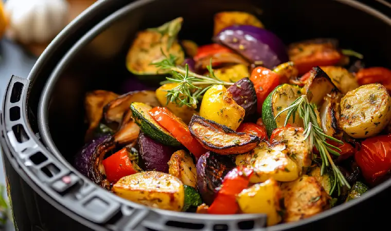Legumes dentro de uma air fryer WAP.