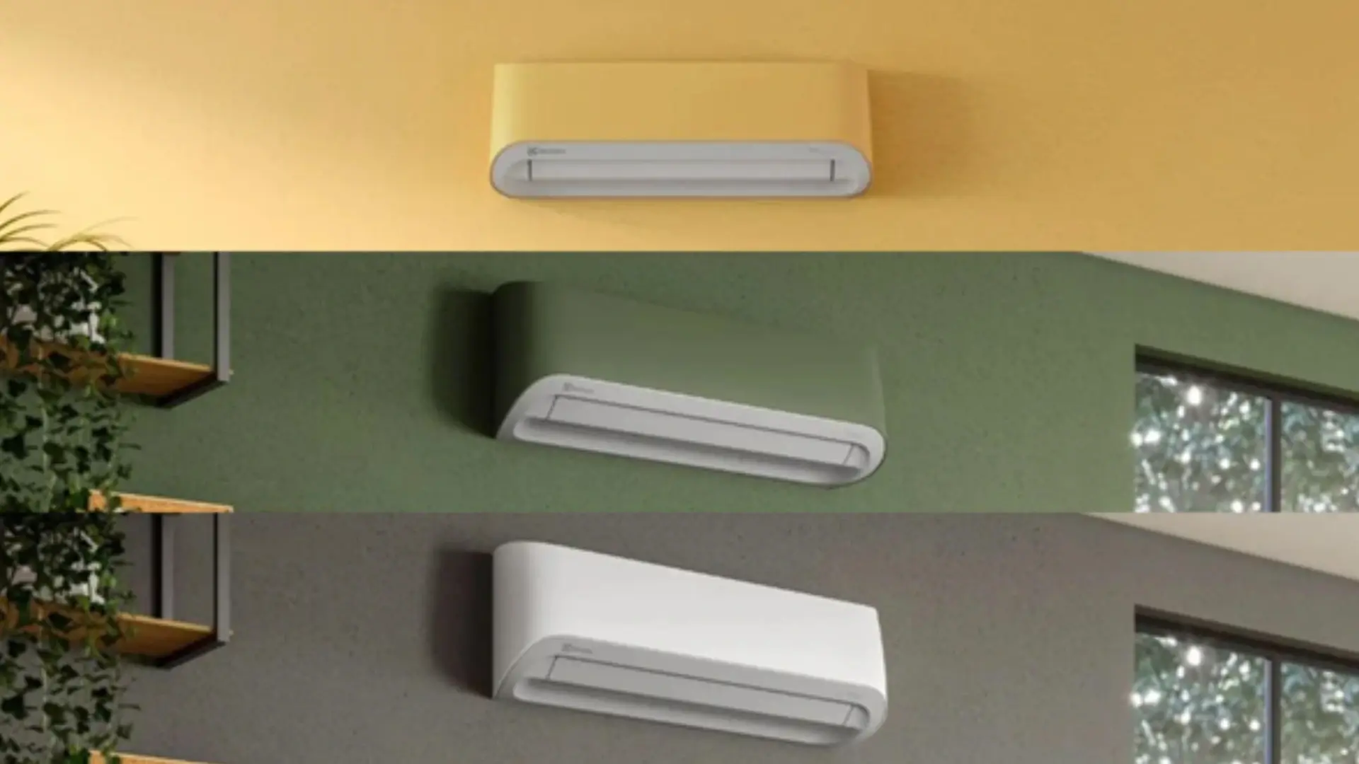 Imagem do ar-condicionado Electrolux Color Adapt com painéis coloridos em amarelo, verde e branco