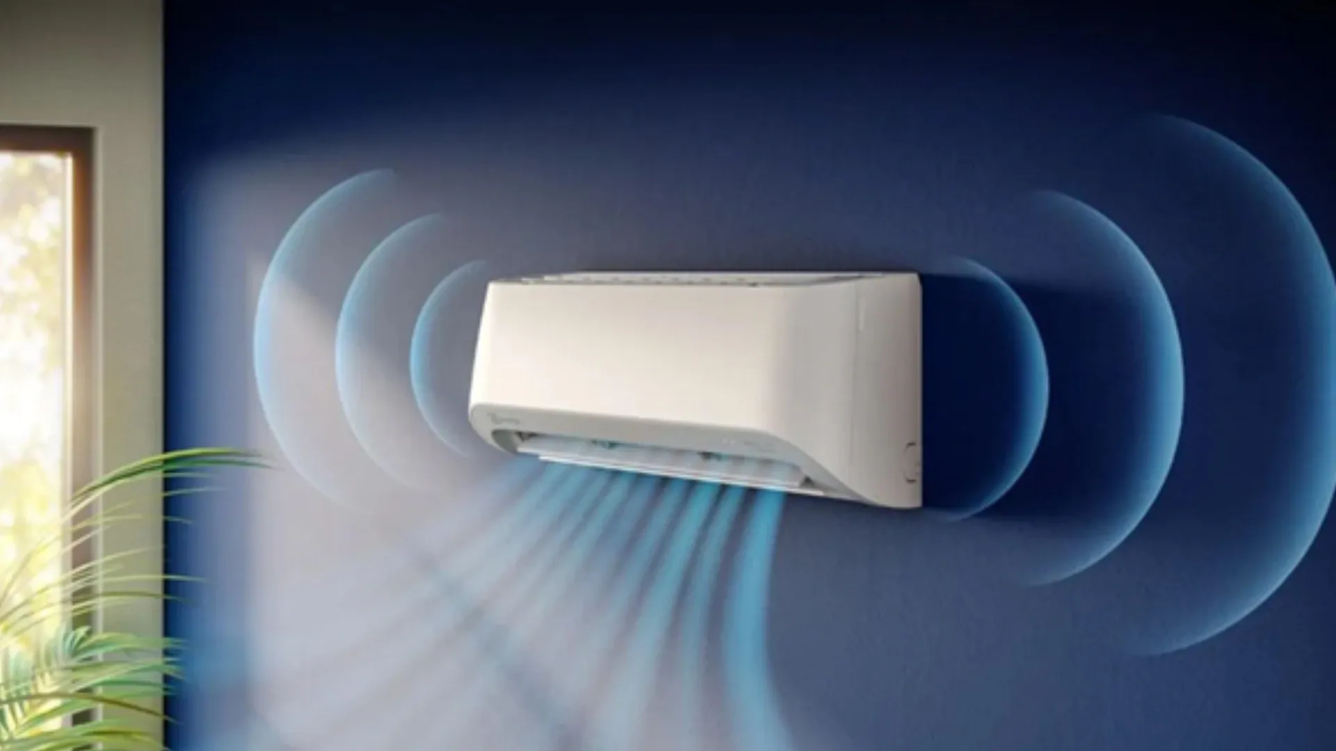 Imagem do ar-condicionado Electrolux Color Adapt soltando ondas de ar, destacando recursos de conforto e controle