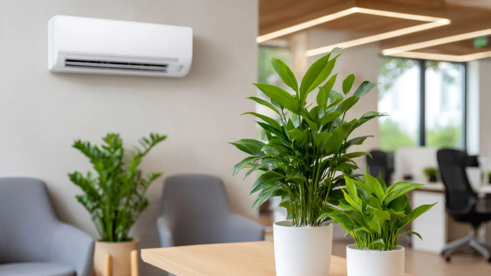 ambiente escritório refrigerado com ar-condicionado split na parede