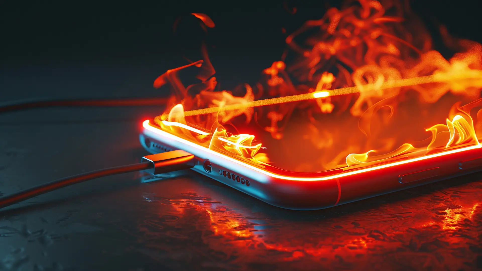 Celular pegando fogo conectado ao seu carregador