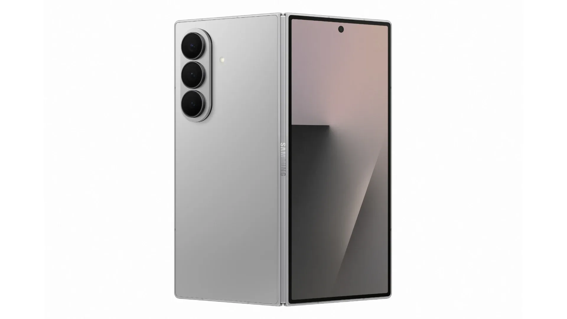Samsung Galaxy Z Fold 7 cinza ao centro da imagem em fundo branco