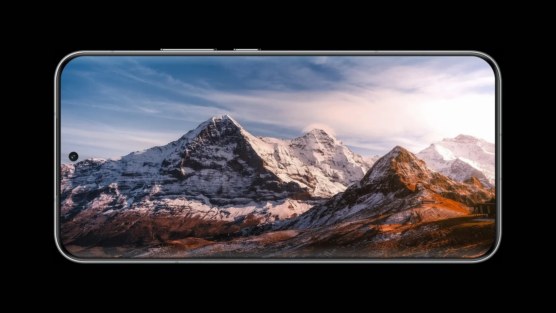 Tela do HONOR Magic7 exibindo imagem de paisagem montanhosa em alta definição.