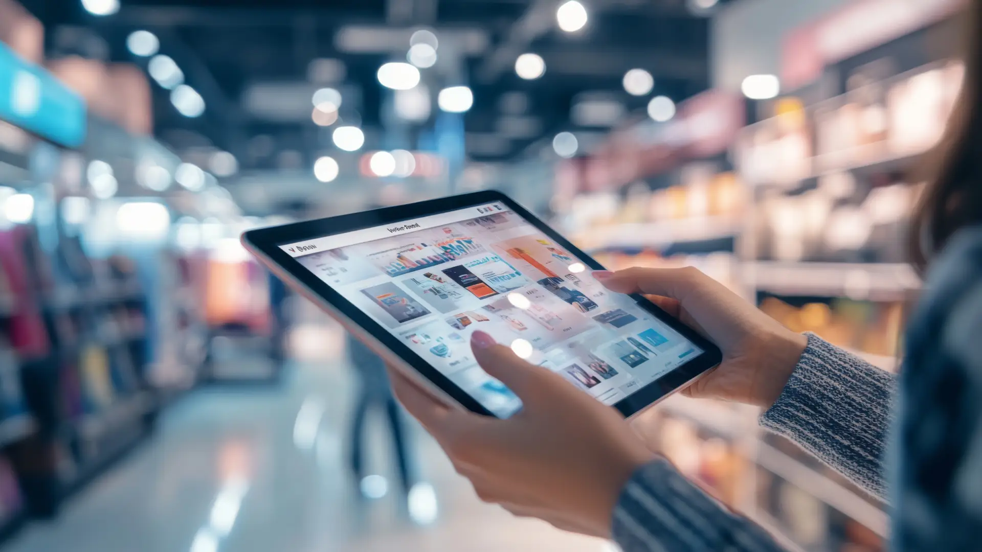 Uma pessoa toca em um tablet, que está na horizontal