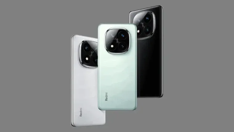 Traseira de três modelos de Redmi Note 14 Pro Plus de cores diferentes