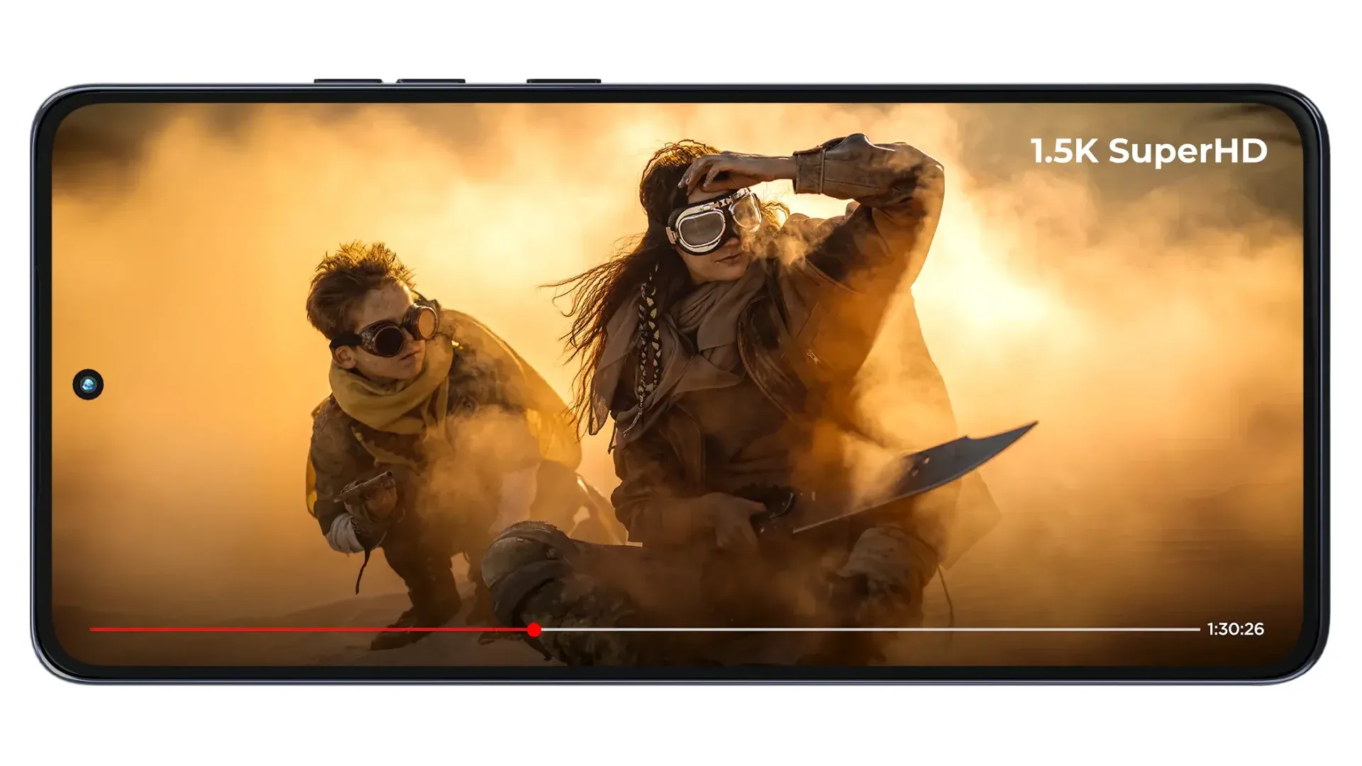 Tela do celular Moto G86 na horizontal mostrando a resolução Super HD