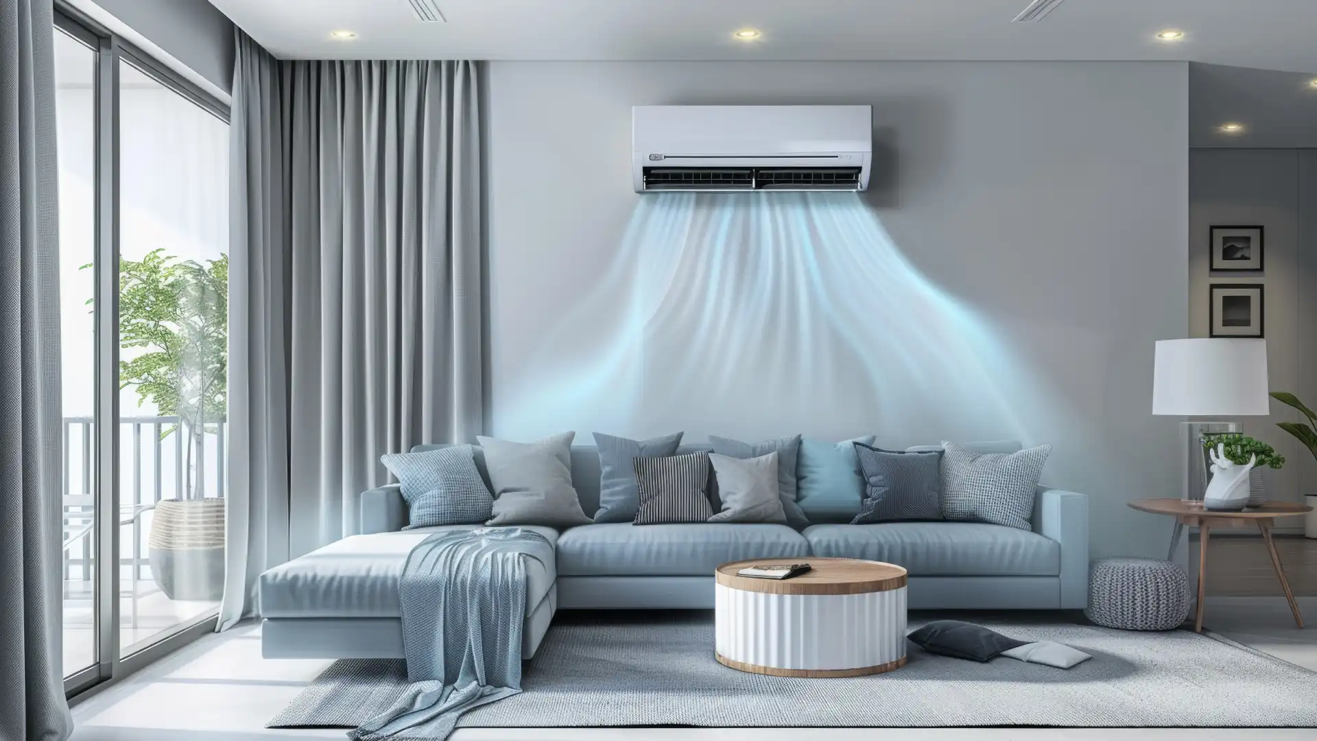 ar-condicionado ligado na parede da sala