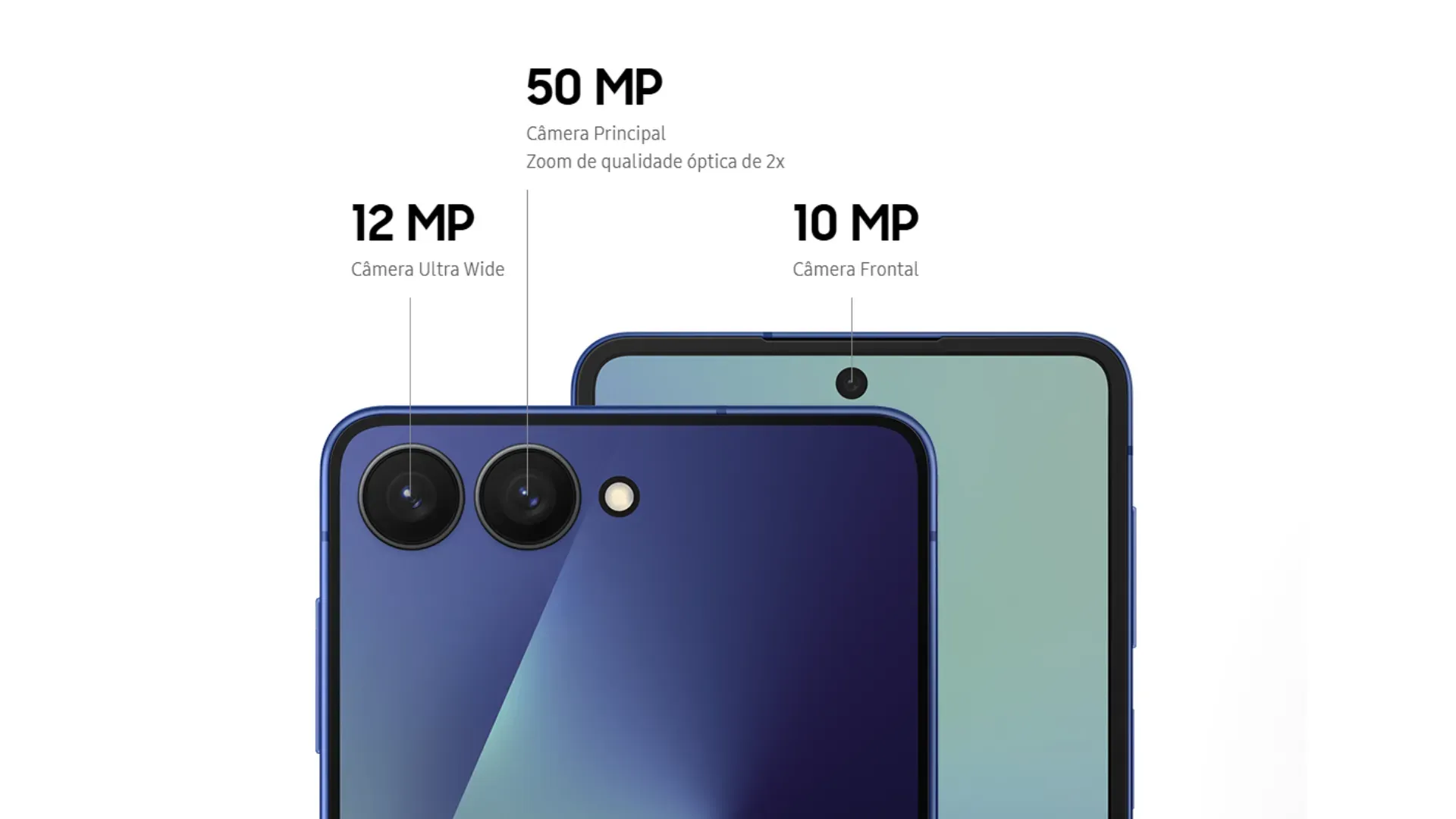 Traseira e tela lado a lado mostrando as câmeras do Flip 7