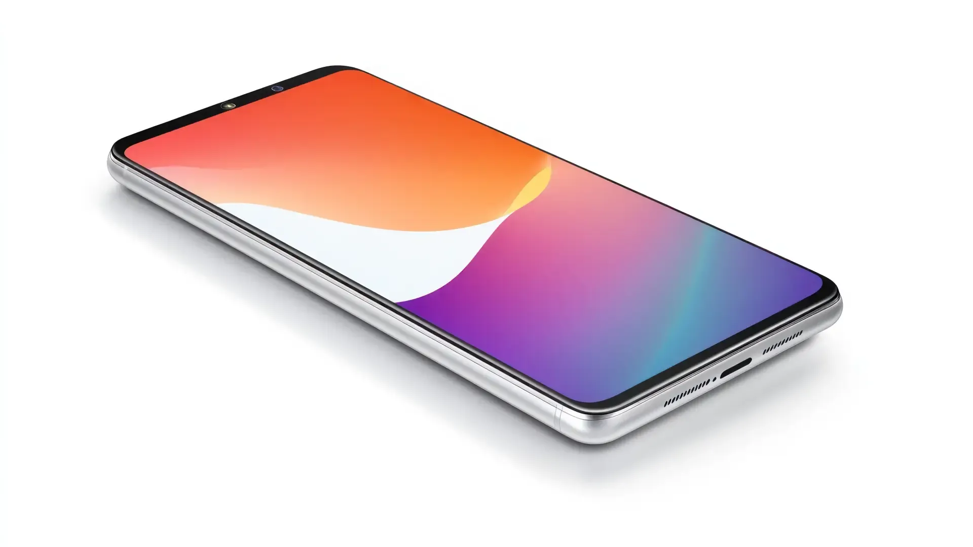 Tela de um celular Xiaomi na diagonal em fundo branco