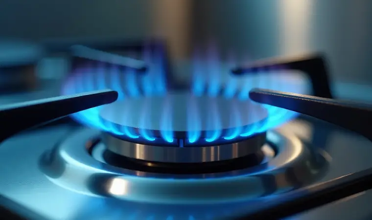 Chama acesa em um cooktop a gás.