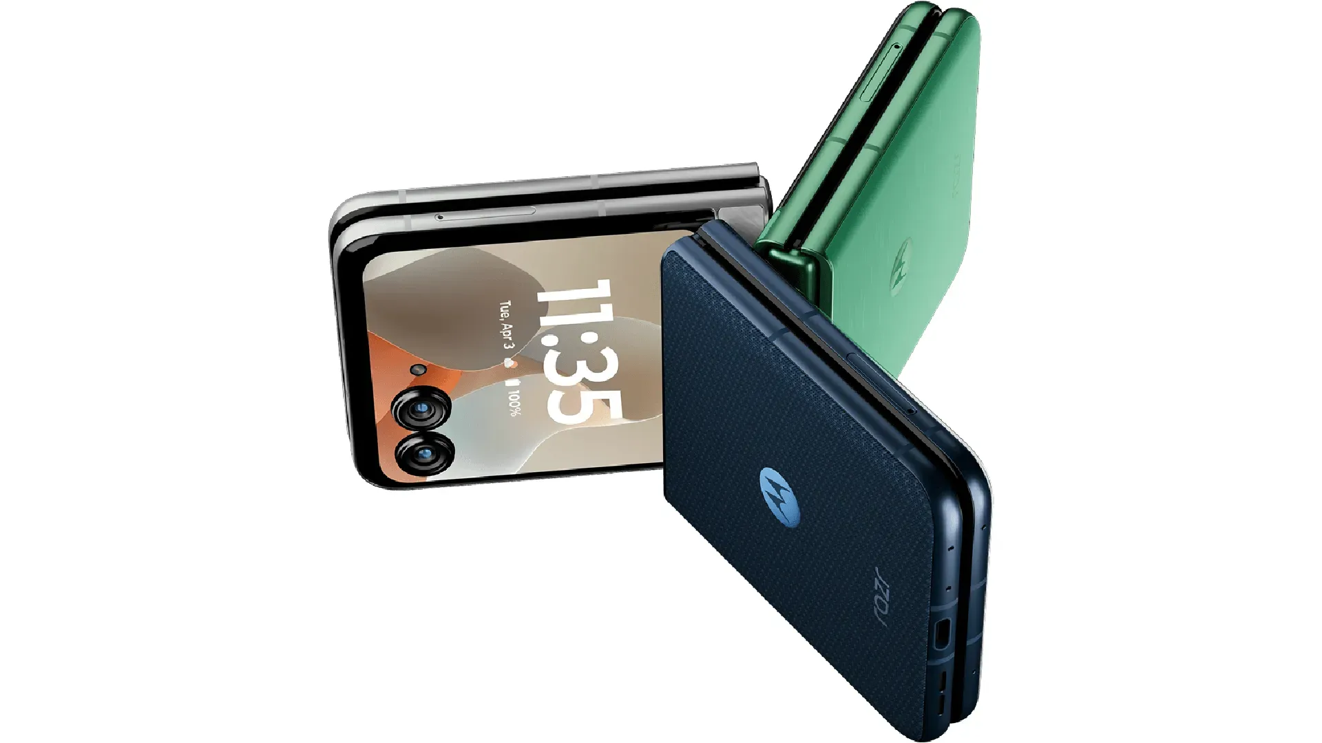 Diversas opções de cores do Motorola Razr 60 em fundo branco