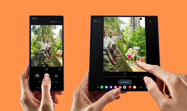 Dois celulares estão lado a lado enquanto mostram as telas ligadas