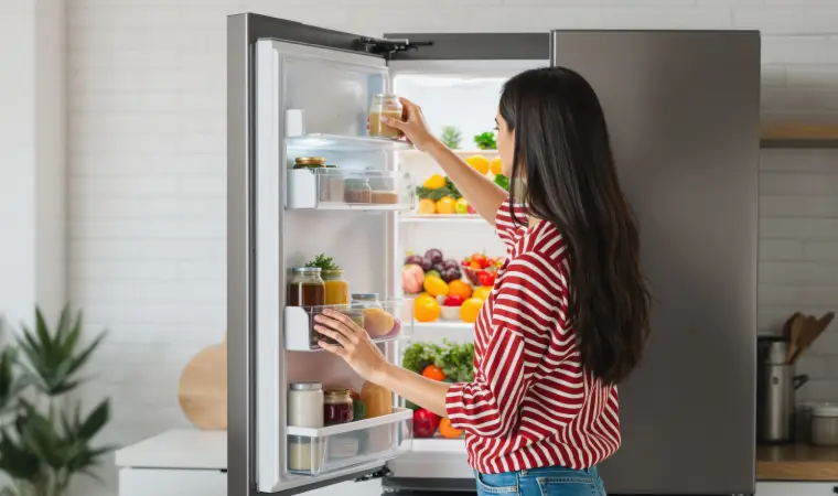 mulher organizando a geladeira