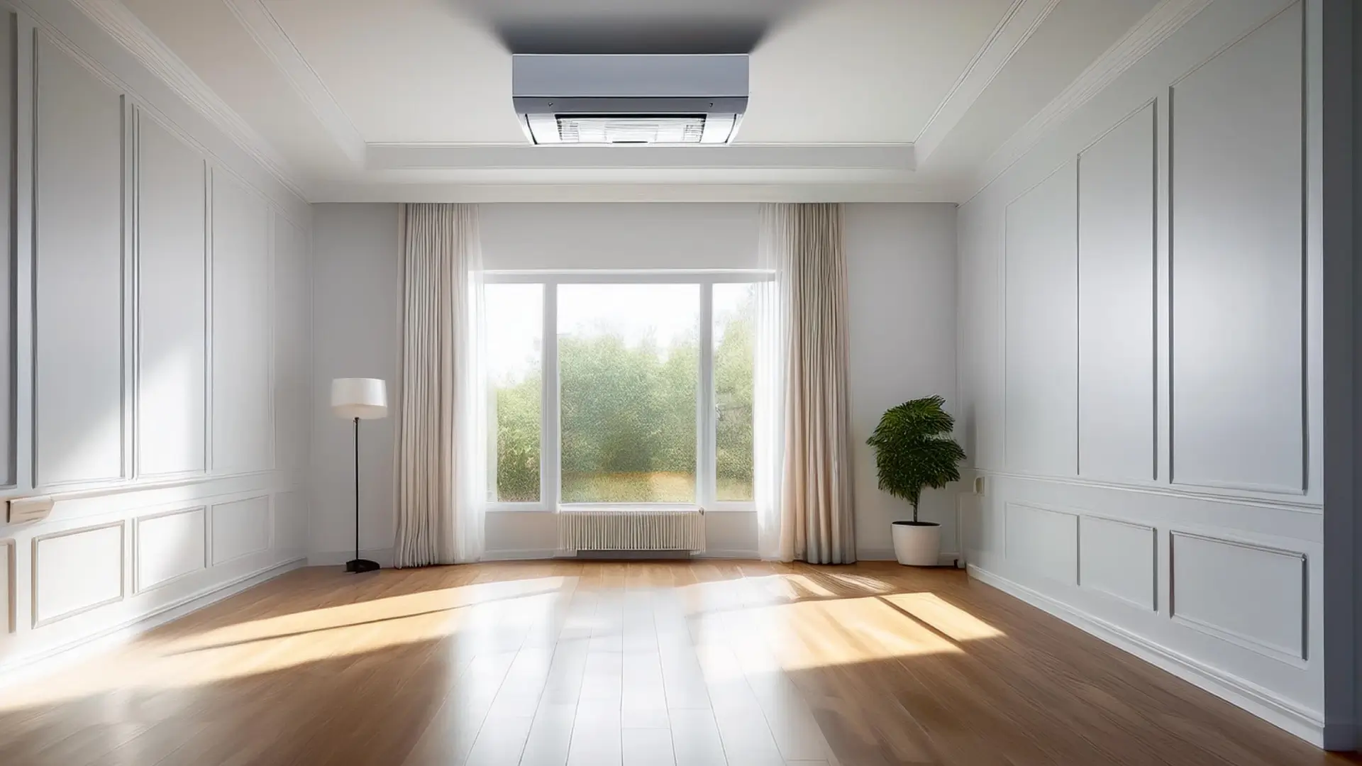 Ar-condicionado do tipo cassete instalado no teto do escritório 