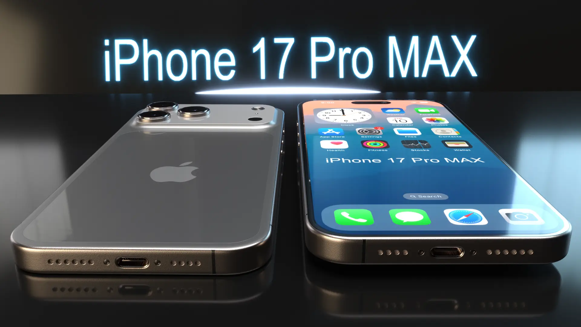 Dois celulares estão lado a lado. Sobre eles está escrito iPhone 17 Pro Max