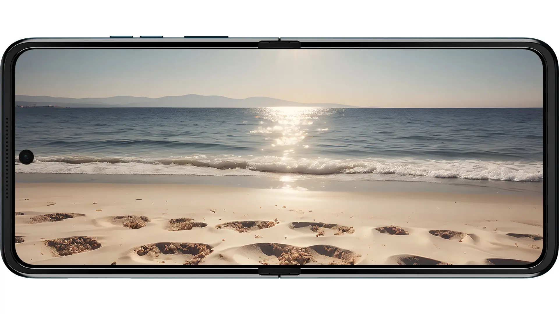 Tela interna do Motorola Razr 60 na horizontal em fundo branco