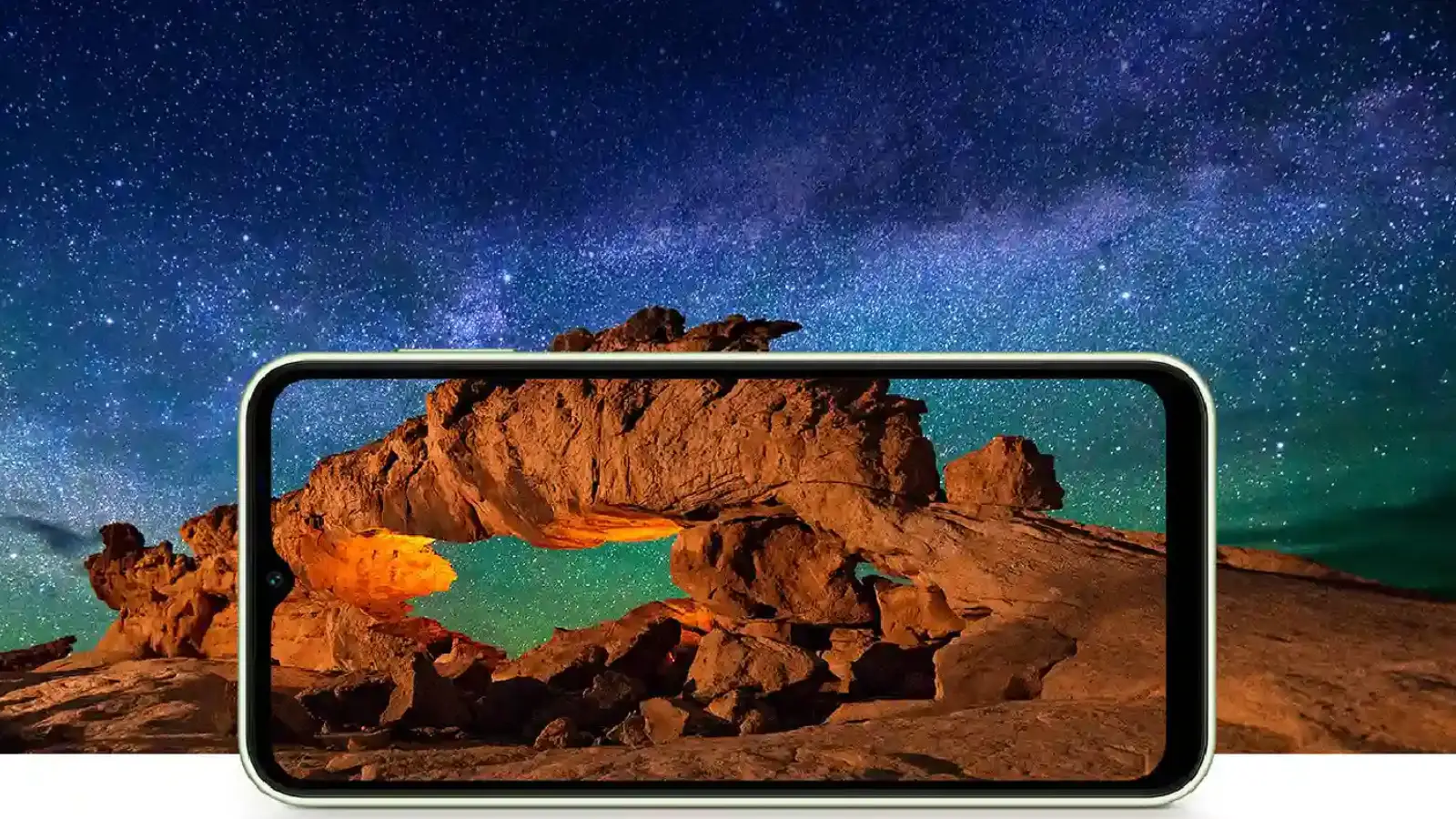 Tela do Galaxy A14 mostrando uma paisagem com a mesma ao fundo