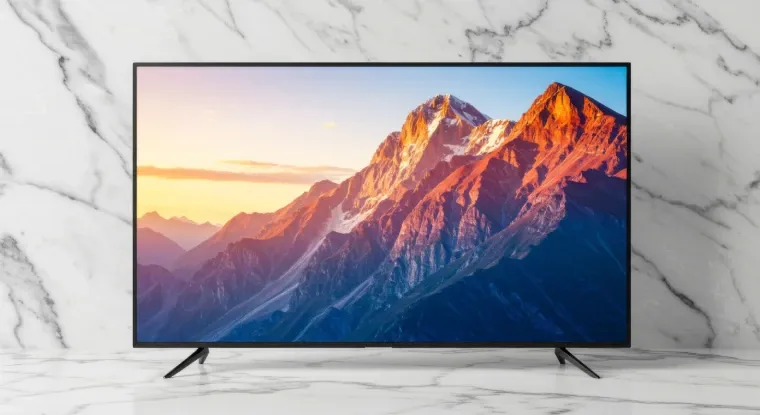 TV QLED 65 polegadas mostrando imagens de montanhas na tela