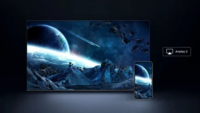 Função de conectividade AirPlay sendo exibida na TV TCL C755