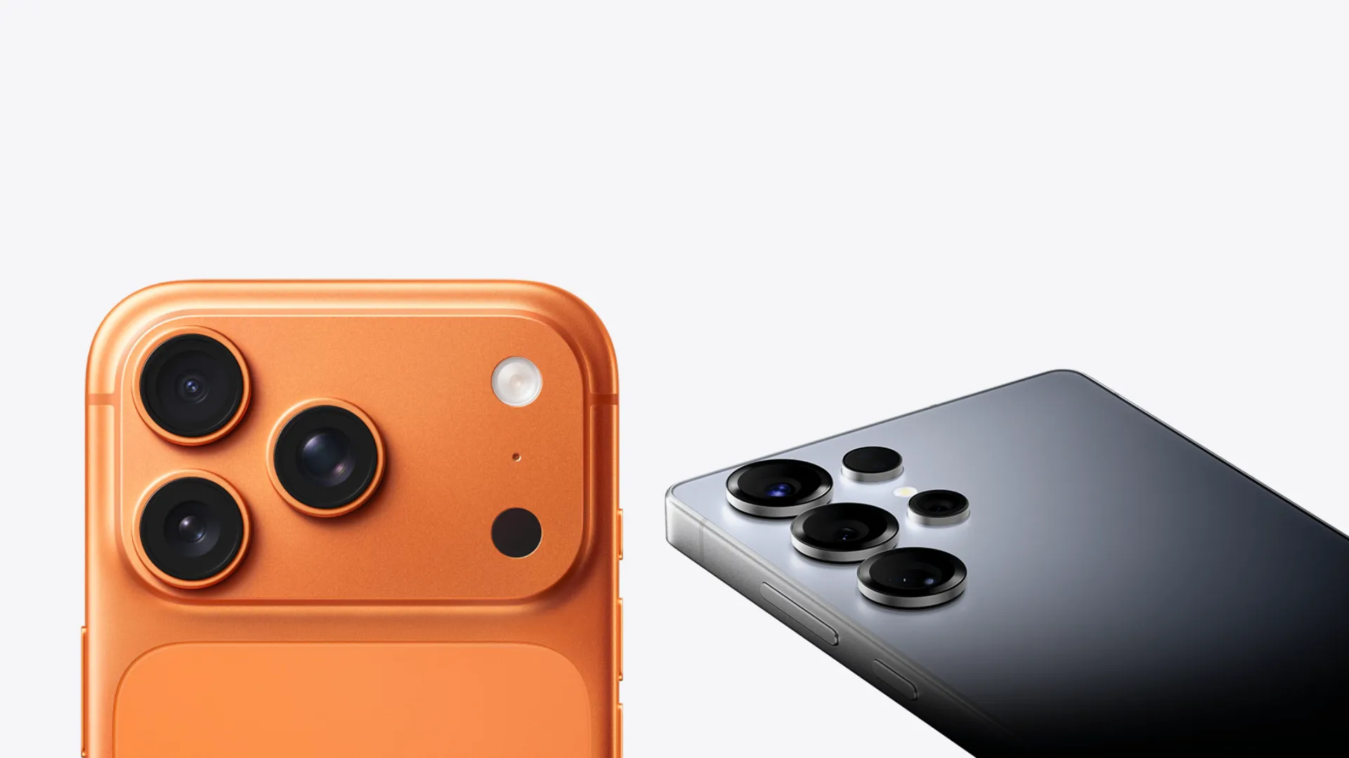 Traseira do iPhone 17 Pro ao lado da traseira do Galaxy S25 Ultra com foco nas câmeras