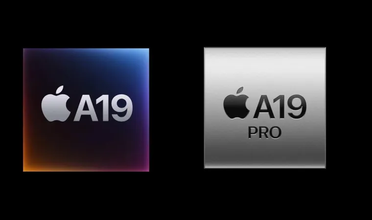 Processador A19 ao lado do A19 Pro em fundo preto
