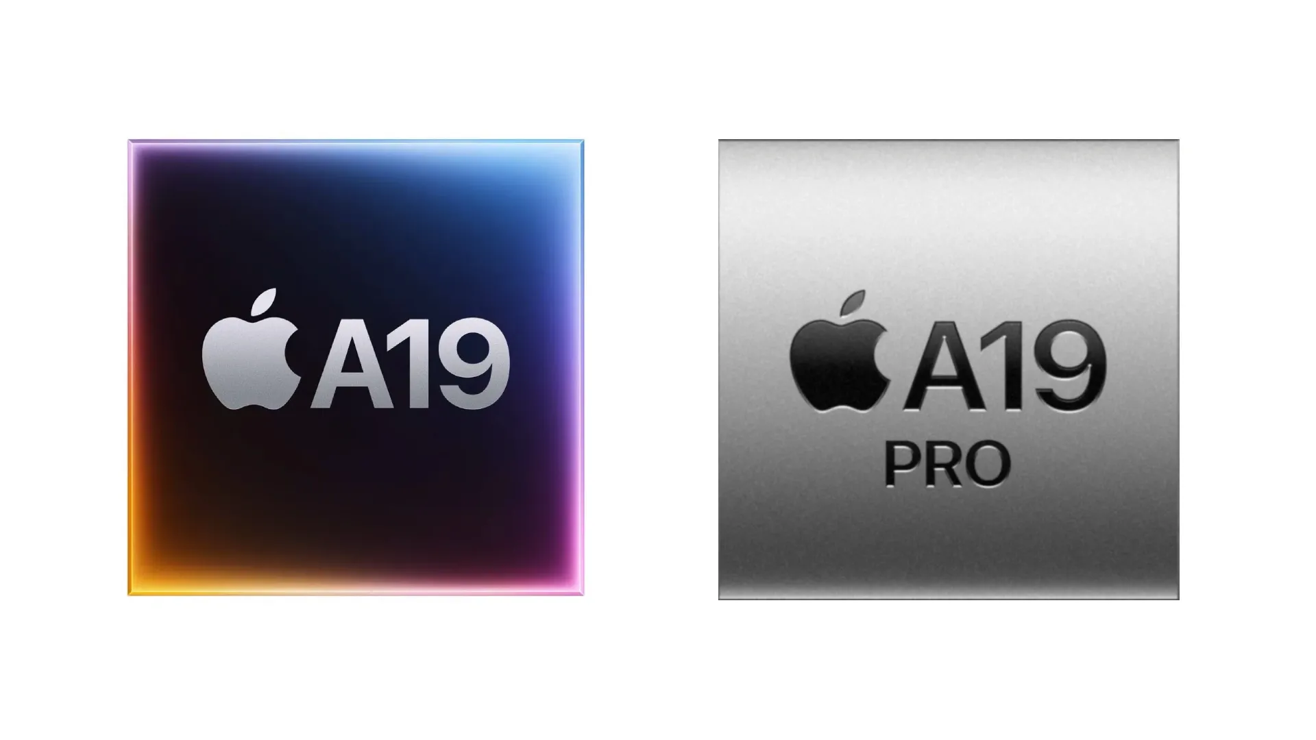 Imagem ilustrativa dos processadores Apple A19 e Apple A19 Pro lado a lado