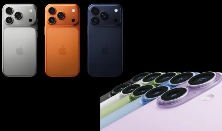 Todas as opções de cores do iPhone 17 Pro Max ao lado de todas as opções de iPhone 17