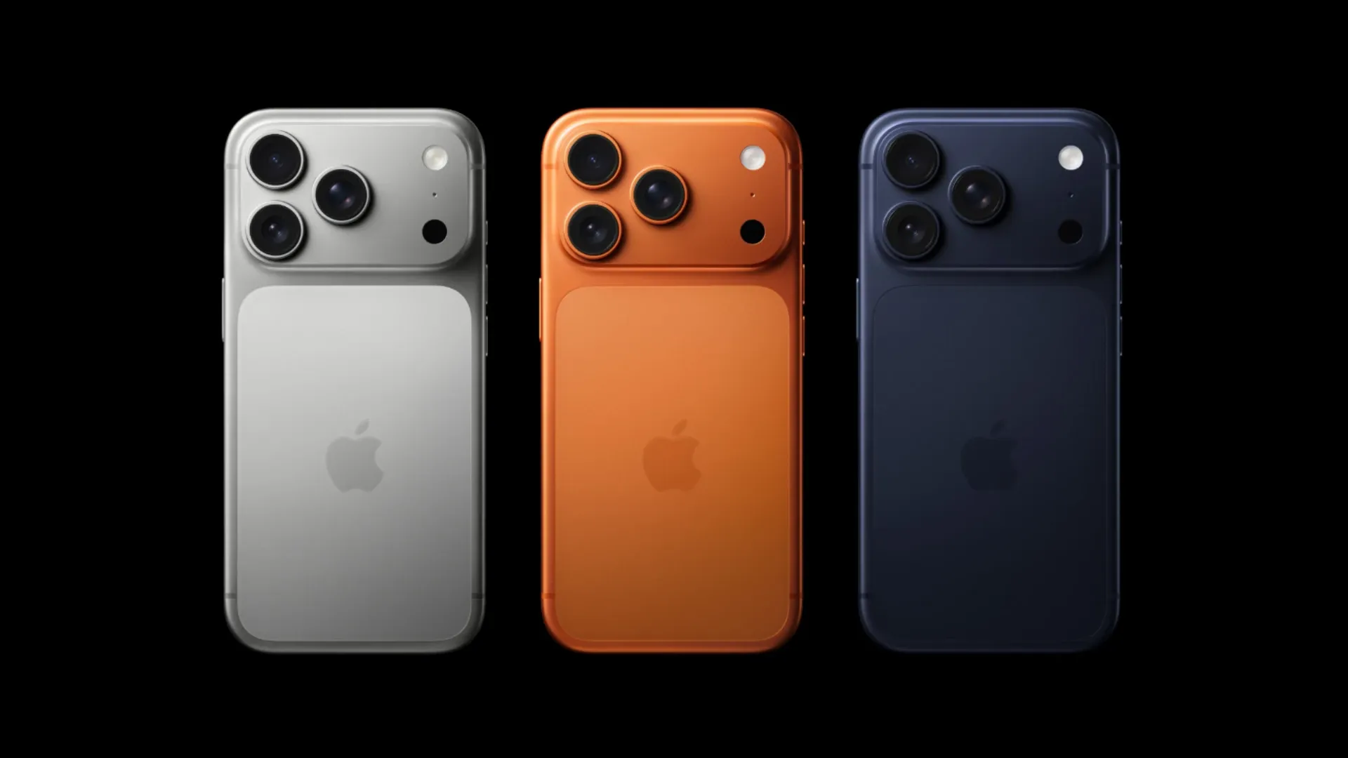 Traseira das três opções de cores do iPhone 17 Pro Max