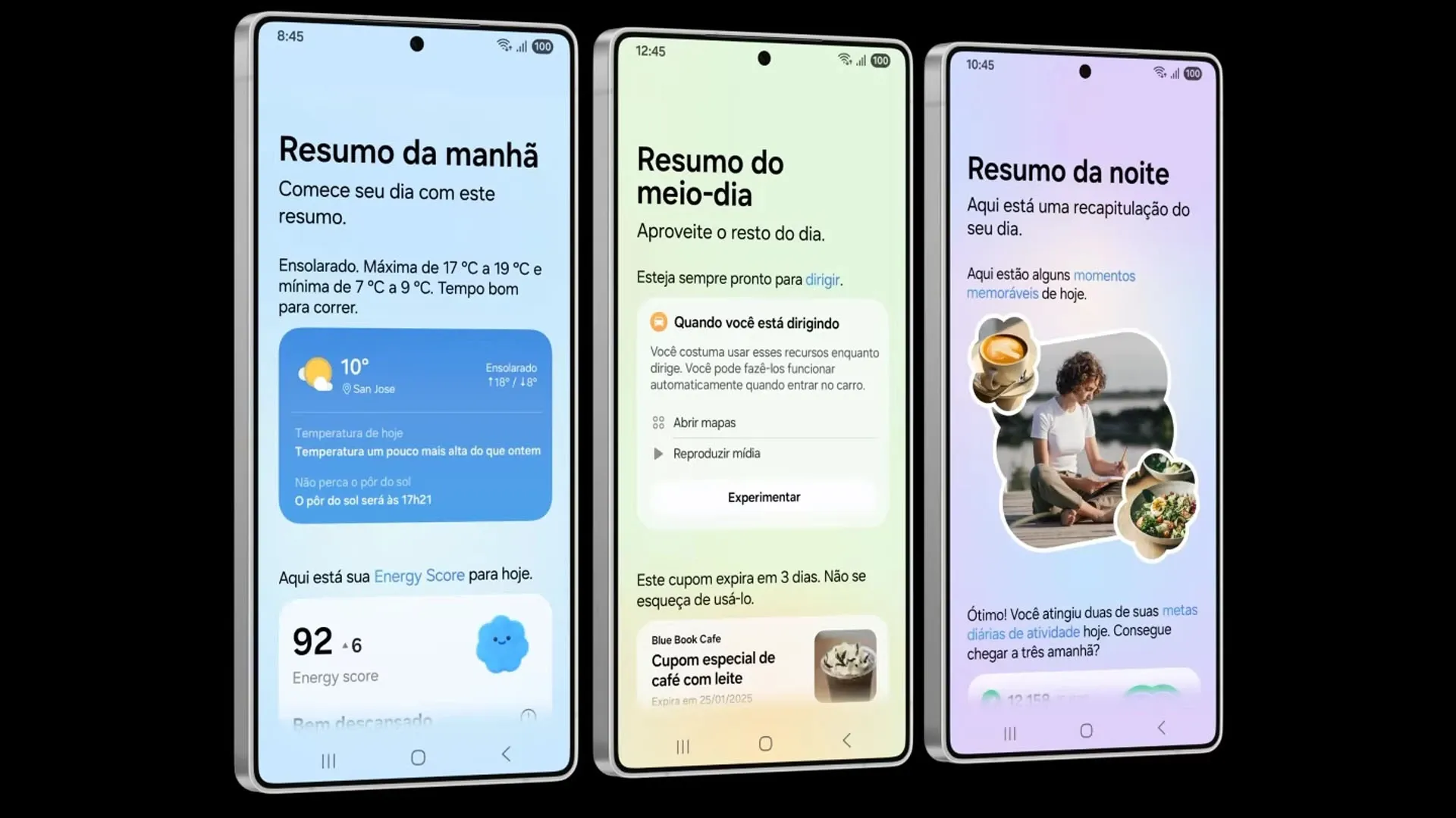 Imagem das telas do Galaxy S25 Ultra mostrando recursos de inteligência artificial 