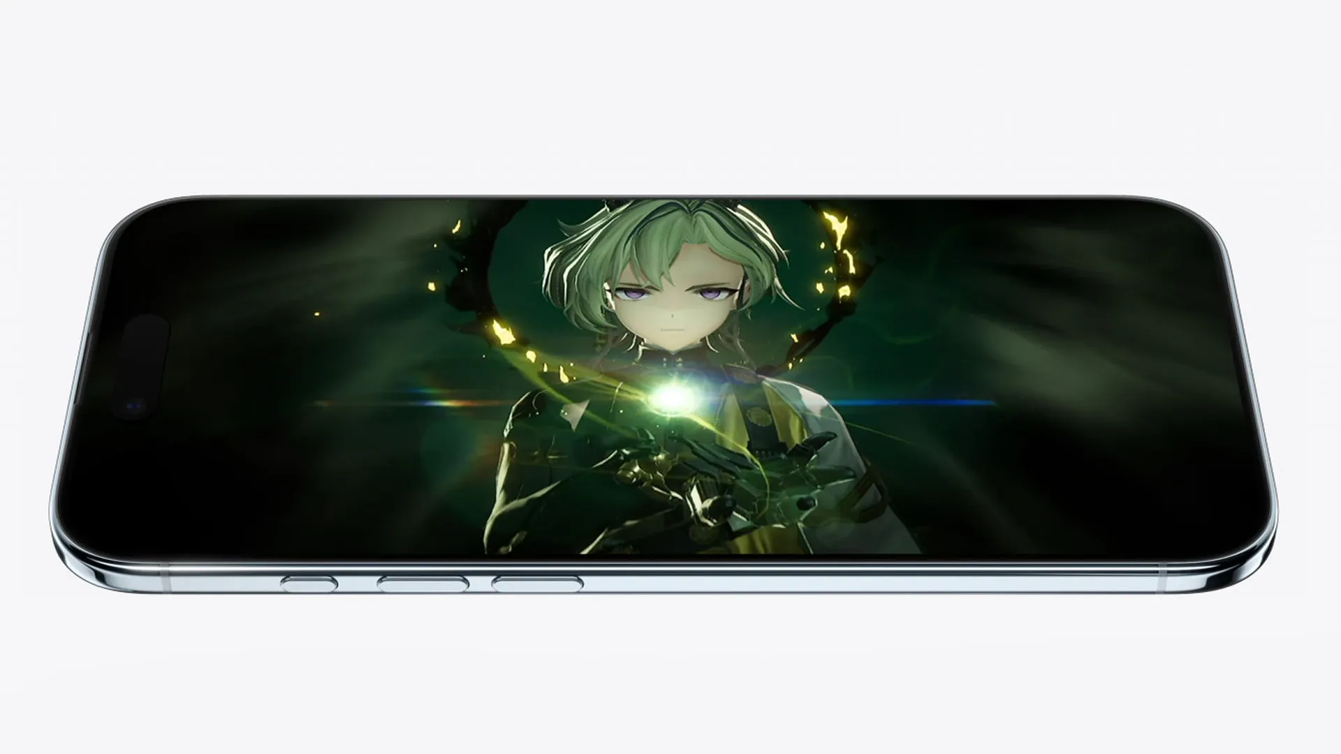 Imagem mostrando o iPhone Air em posição horizontal com um jogo rodando na tela.