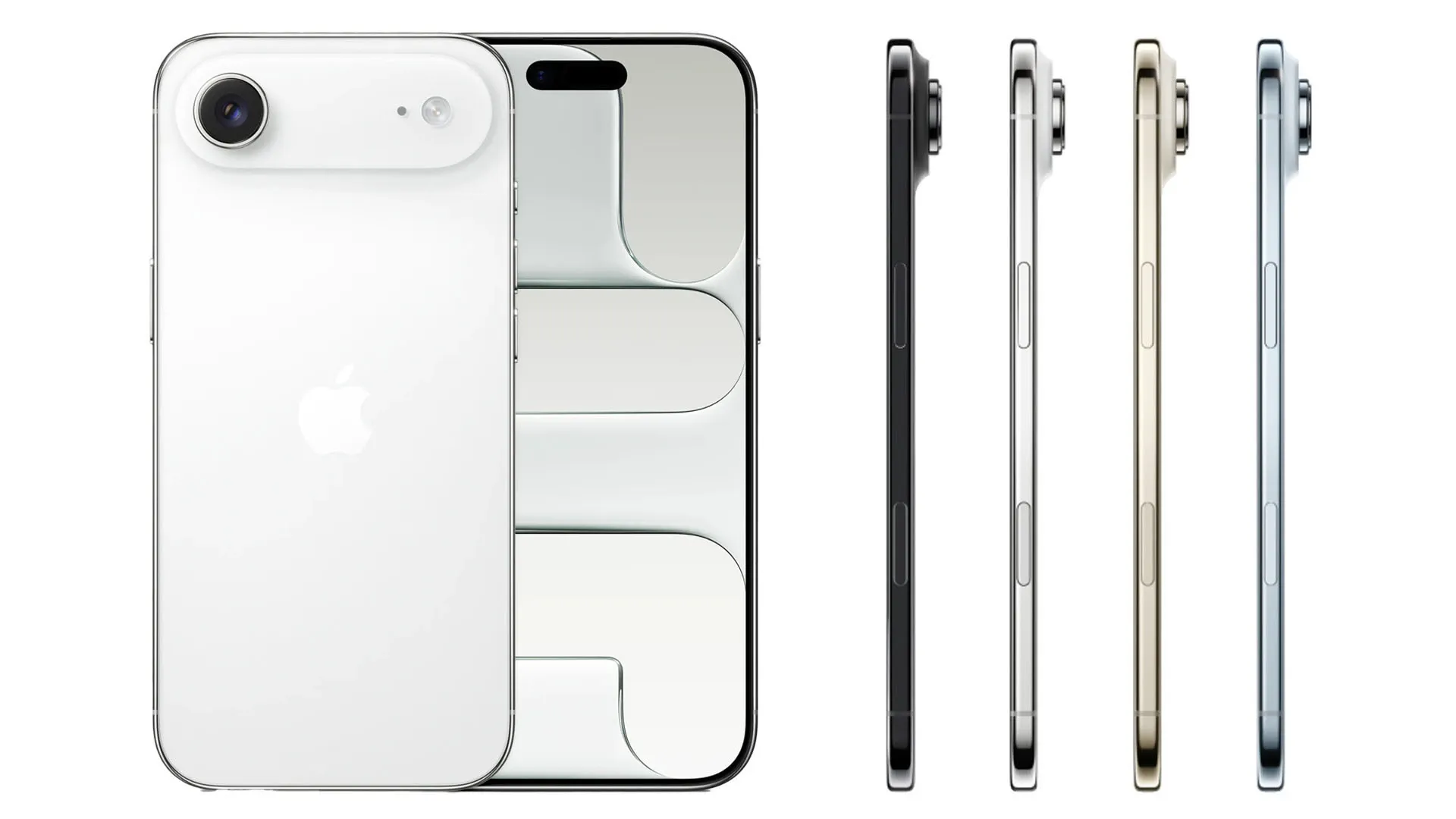 Imagem mostrando o iPhone Air em várias cores visto de frente e de lado, destacando sua espessura reduzida.