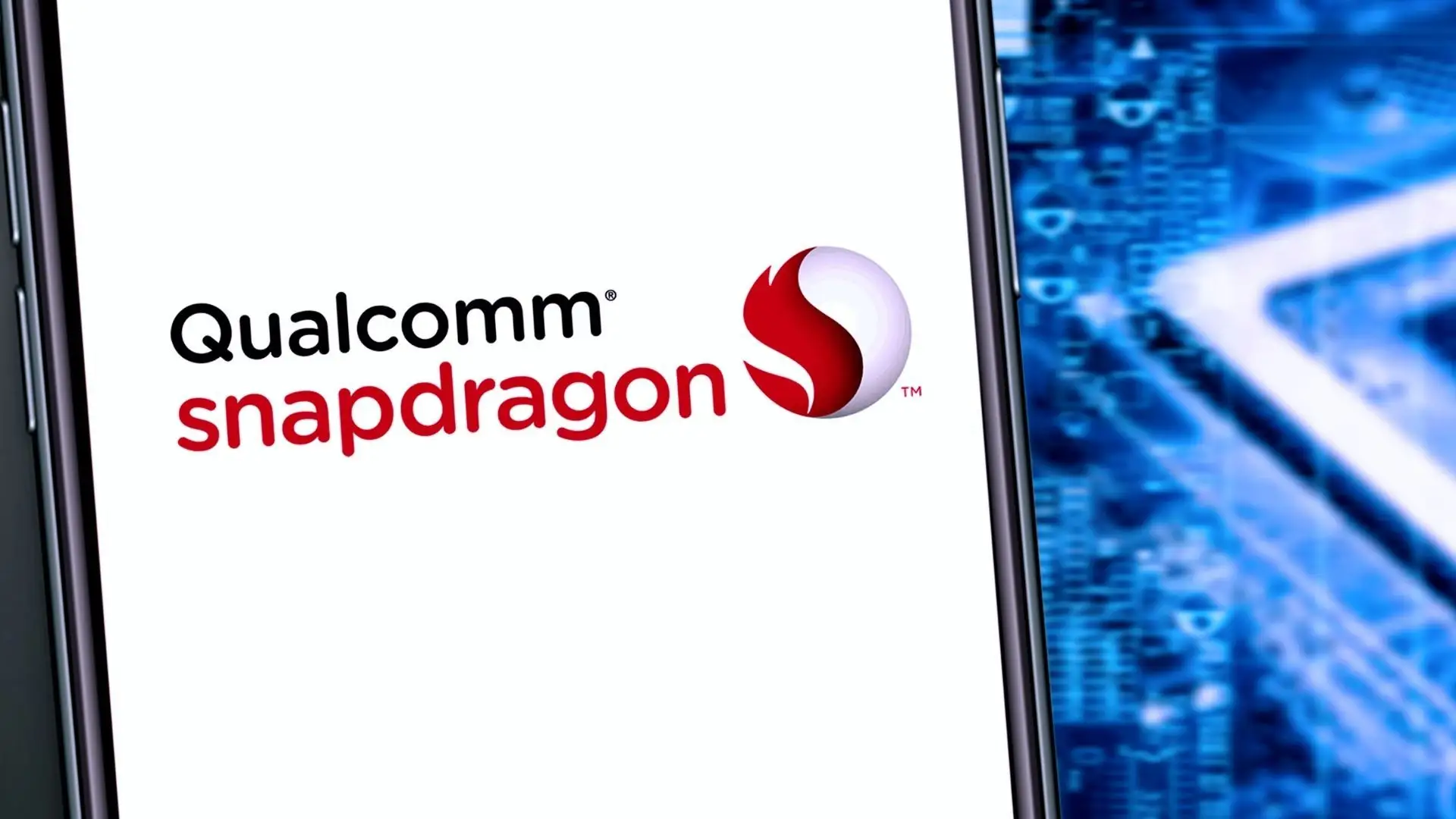 Imagem de um celular com a logo da Qualcomm em sua tela