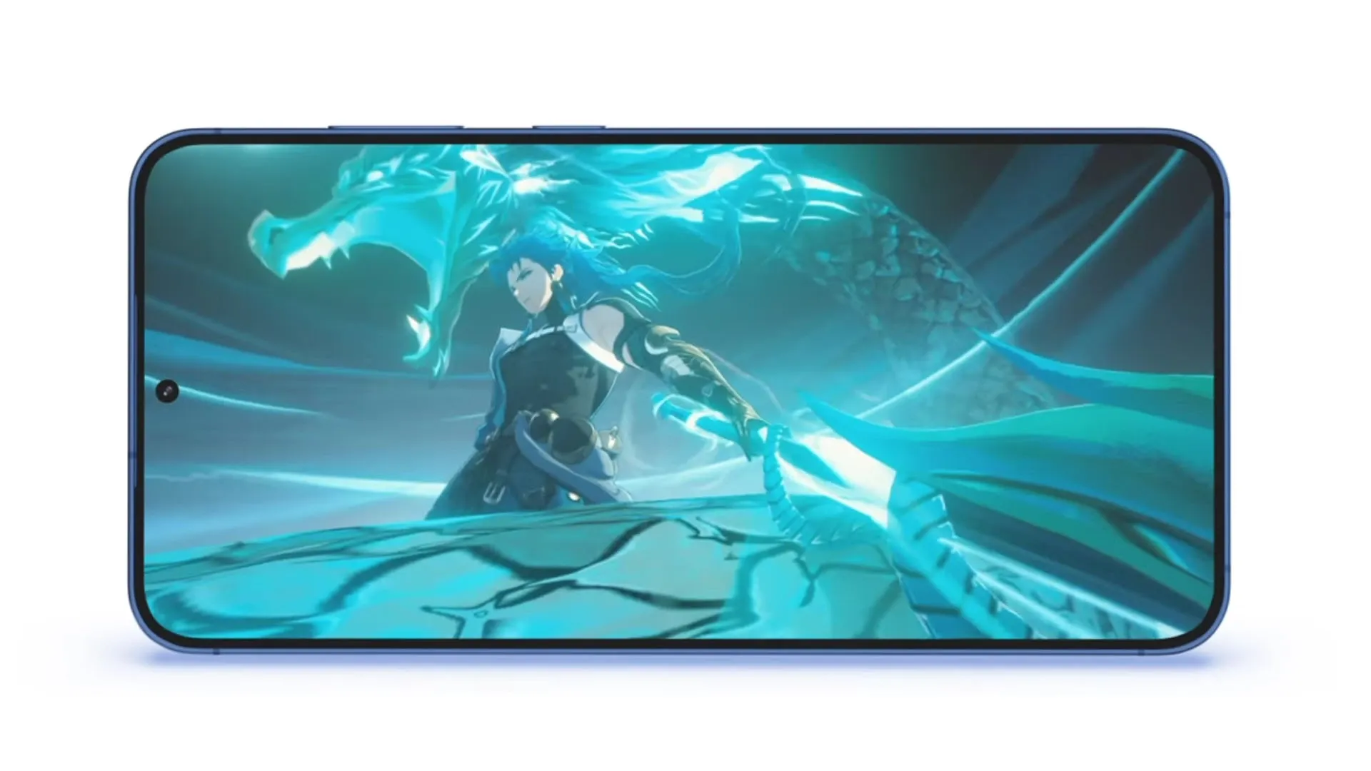 Imagem do Galaxy S25 exibindo um jogo de ação na tela. 