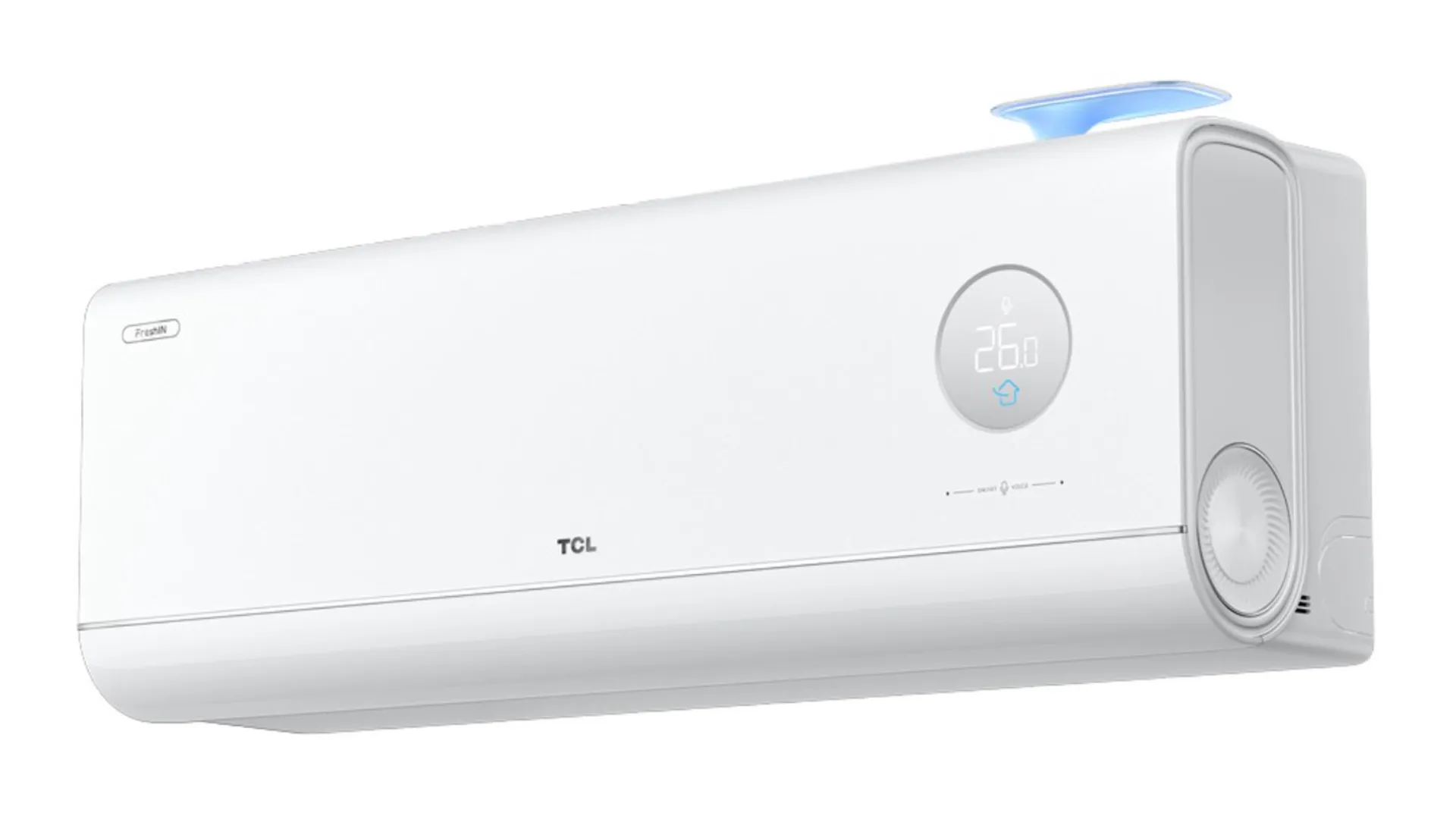 aparelho de ar-condicionado TCL FreshIN 3.0, visão parcial em diagonal.