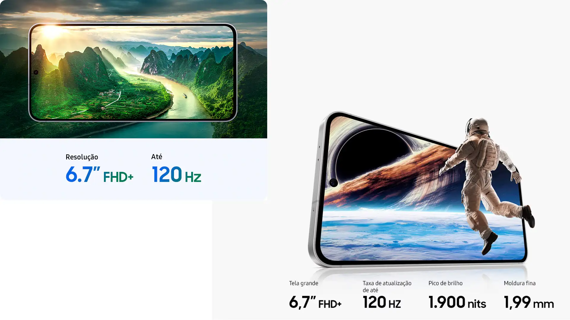 Tela do Galaxy S25 FE na esquerda com suas características e a tela do Galaxy S24 FE na direita