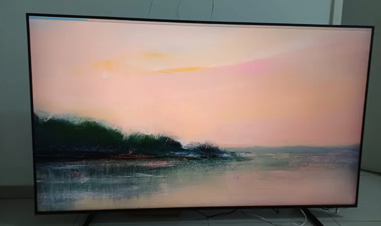 TV Samsung Neo QLED QN1EF exibindo uma pintura na tela.