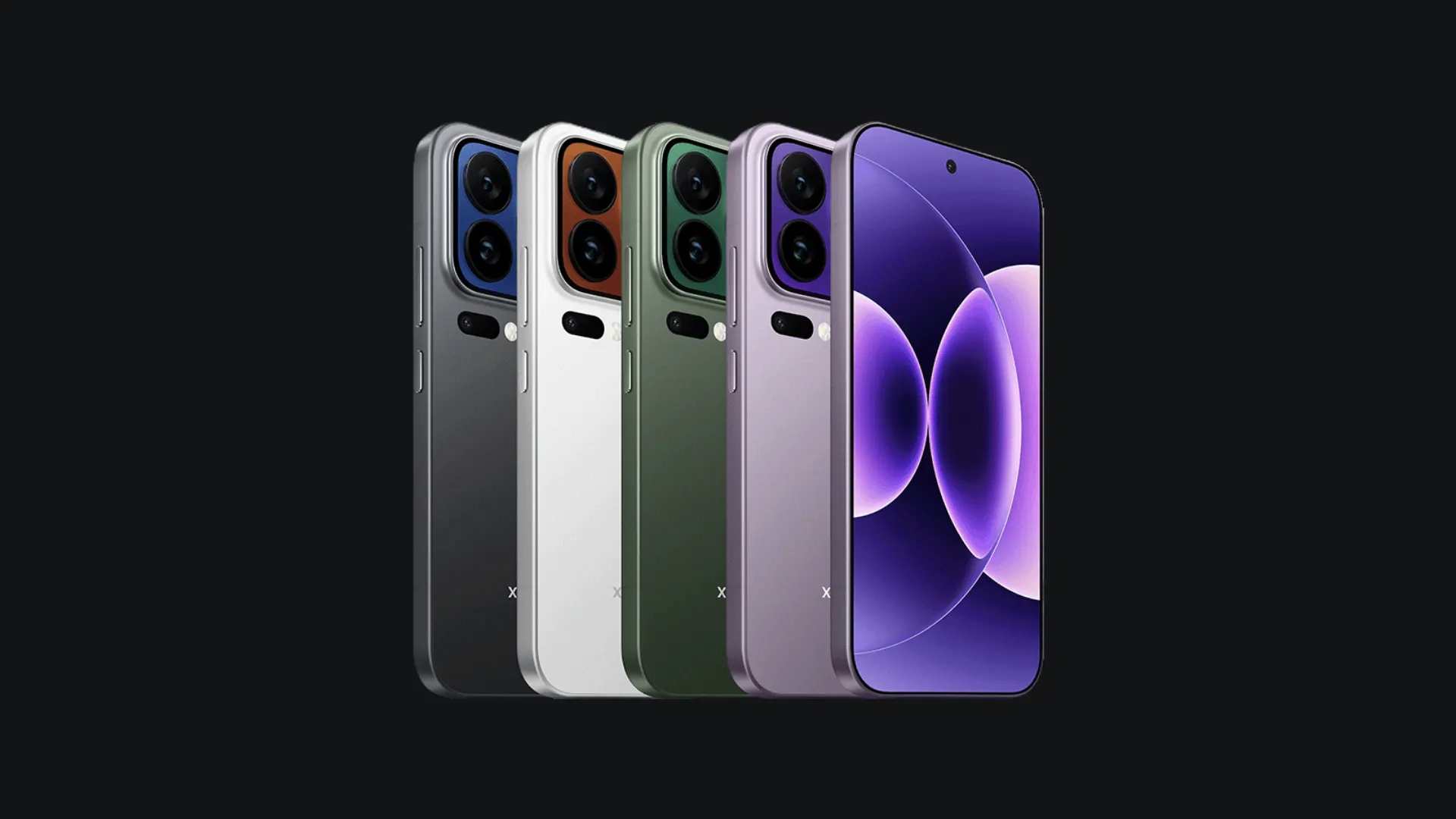 Traseira de todas as opções de cores do Xiaomi 17 Pro e 17 Pro Max ao lado da tela