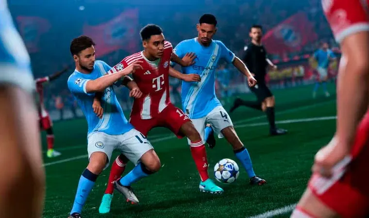 Jogadores de futebol em campo do jogo EA FC 26