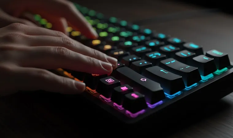 Pessoa digitando em um teclado mecânico.