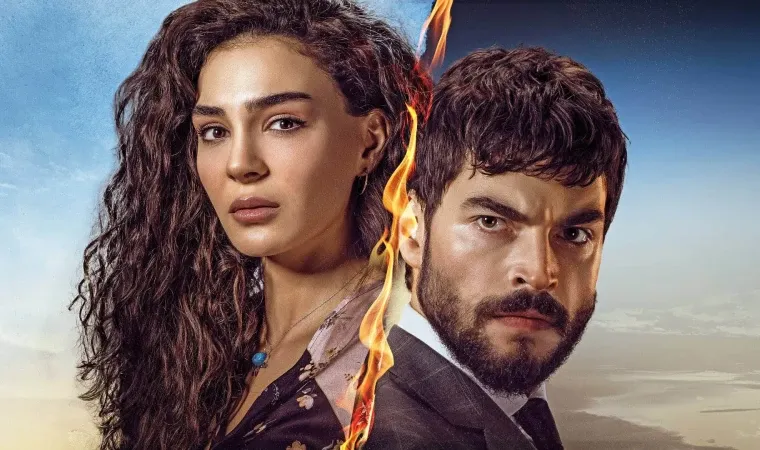 divulgação da novela turca Hercai: Amor e Vingança, com Reyyan e Miran lado a lado, olhando em direções opostas.