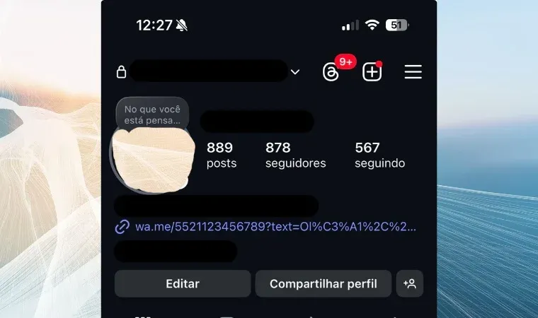 Imagem mostra o perfil pessoal de um Instagram