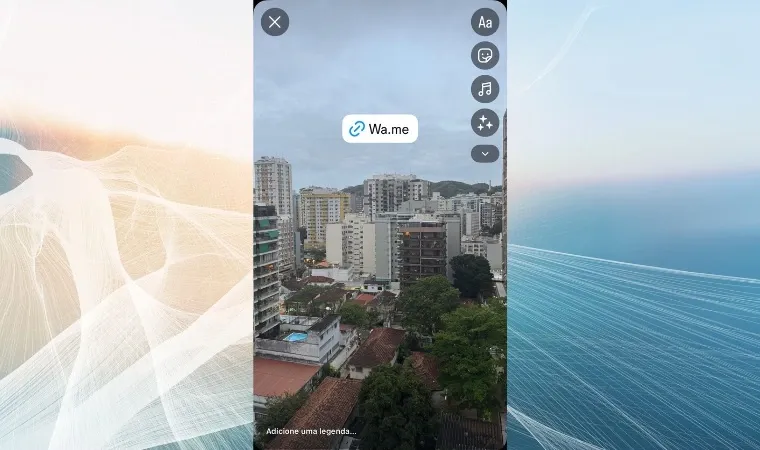 Imagem mostra uma paisagem de cidade e o link do WhatsApp