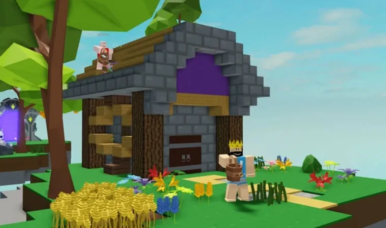 Imagem do jogo Roblox na experiência Islands com um personagem em uma ilha flutuante 