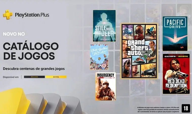 Imagem de jogos do catálogo da PS Plus Extra de novembro, incluindo GTA 5 como destaque