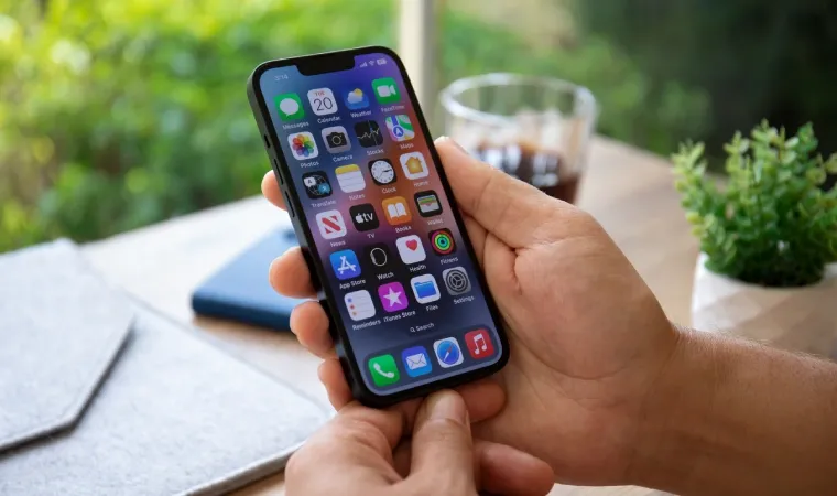 Uma pessoa segura um iPhone 14 na mão