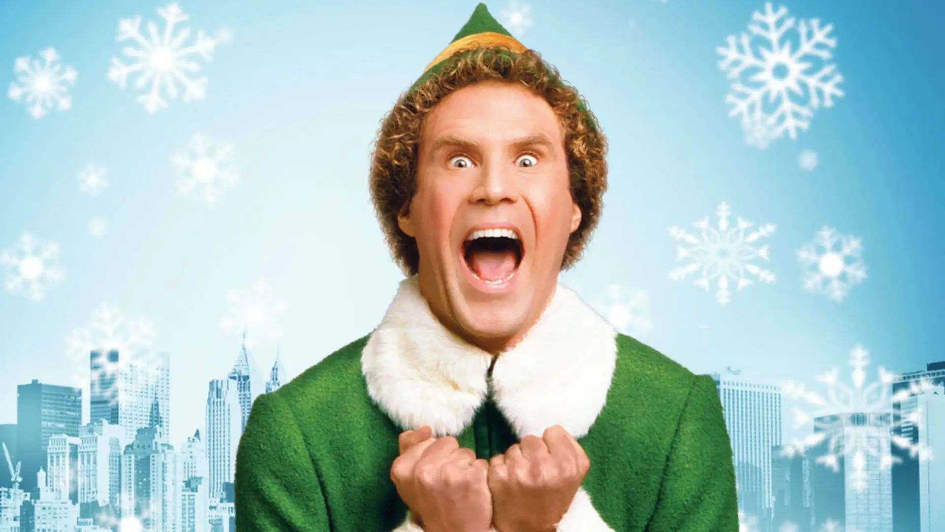 Personagem principal Buddy com expressão surpresa em um fundo azul