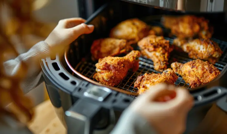 Pessoa fazendo frangos em uma air fryer