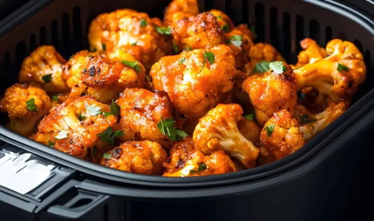 Air fryer cheia de couve flor gratinada