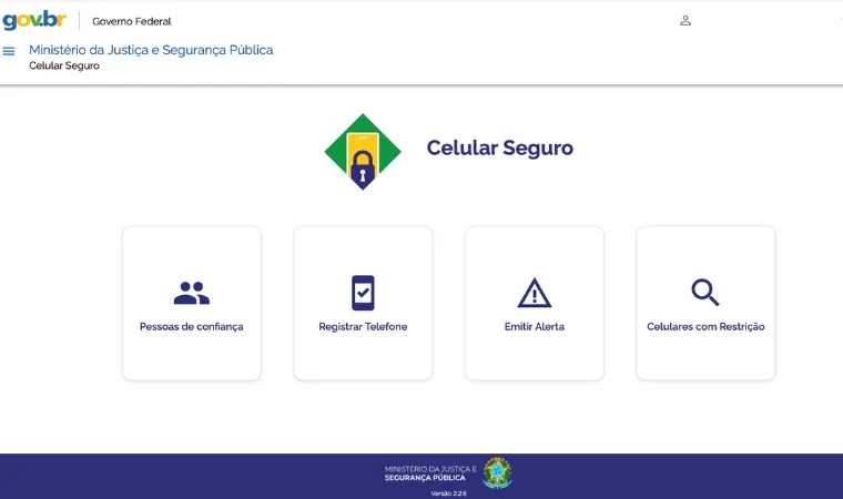 Tela mostra o site Celular Seguro do Governo Federal